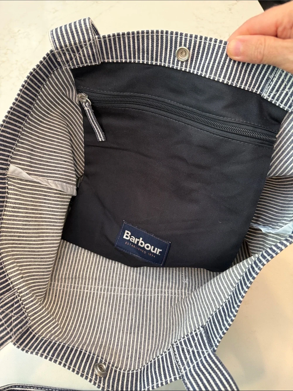 Barbour Navy and White Tote Bag